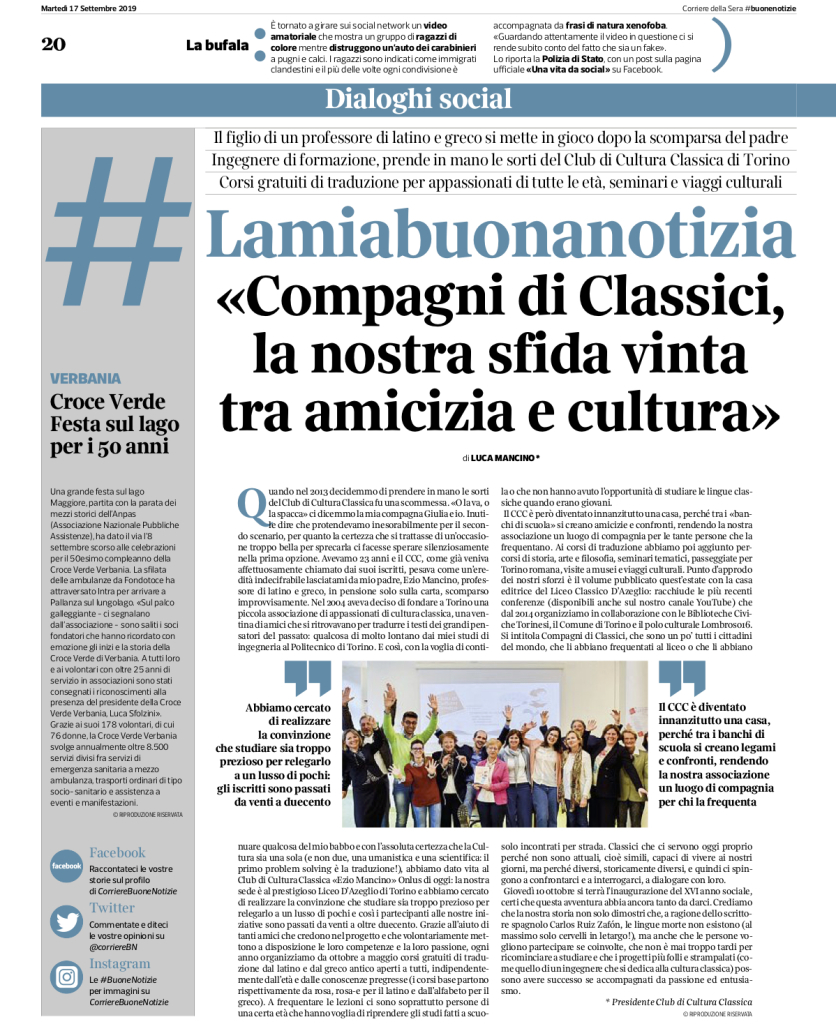 Corriere della Sera, Buone Notizie, 17.09.2019